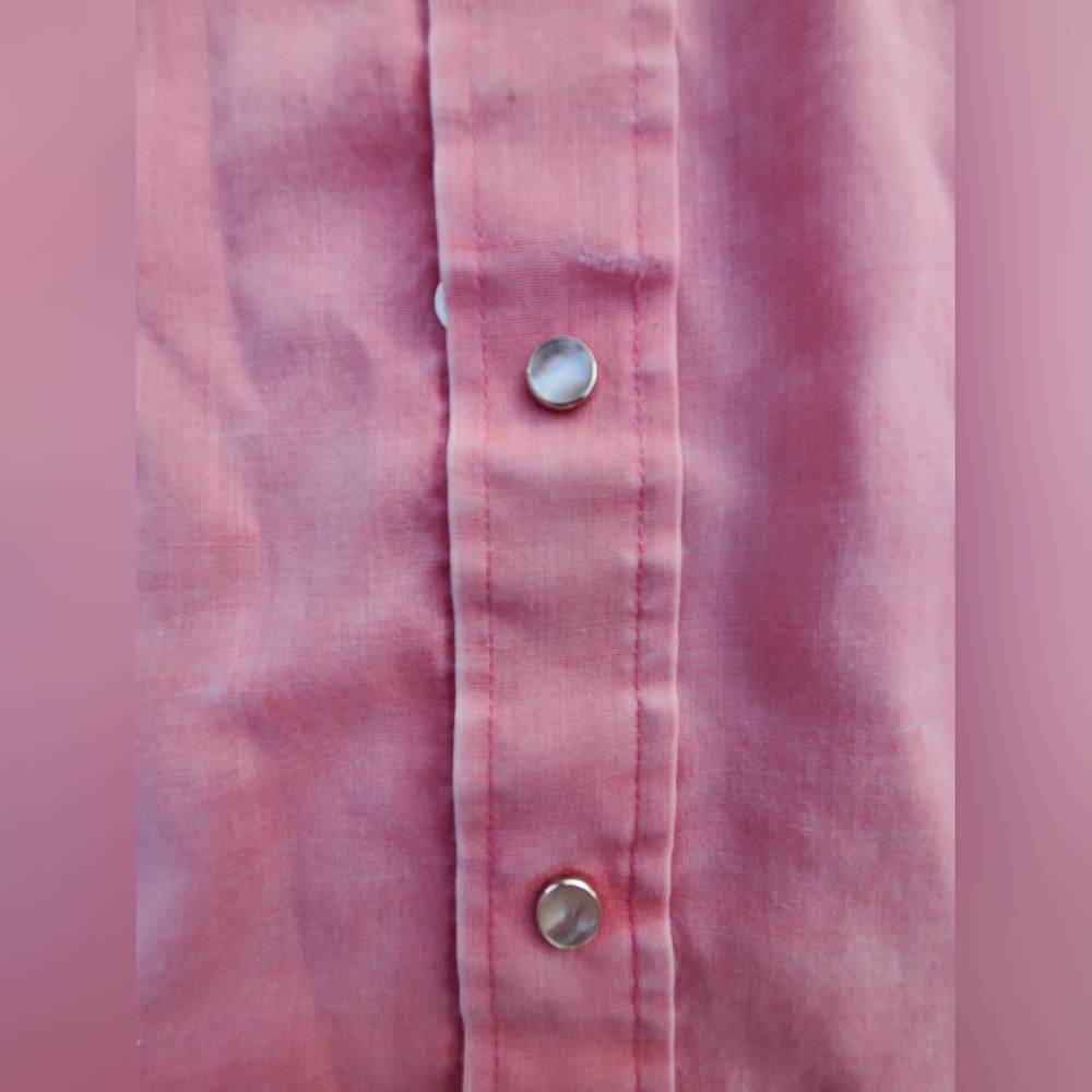 VINTAGE BRONCO WESTERN WEAR PINK DISTRESSED LONG SLEEVE PEARL SNAP - Picture 8 of 13
